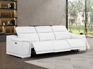 HomeRoots 108" White Leather Reclining Sofa with USB Charging - Luxurious Comfort for Modern Living Spaces 643701