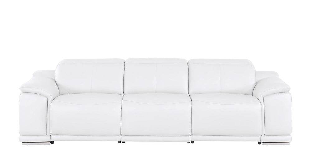 HomeRoots 108" White Leather Reclining Sofa with USB Charging - Luxurious Comfort for Modern Living Spaces 643701