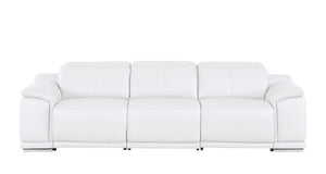 HomeRoots 108" White Leather Reclining Sofa with USB Charging - Luxurious Comfort for Modern Living Spaces 643701