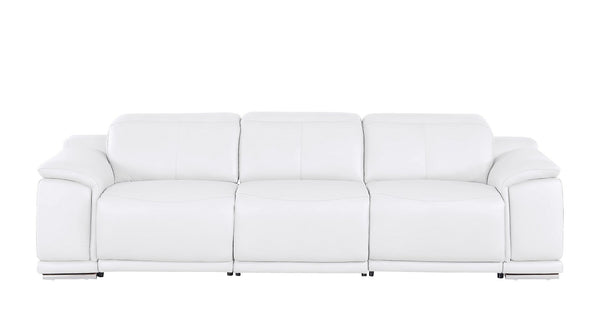 HomeRoots 108" White Leather Reclining Sofa with USB Charging - Luxurious Comfort for Modern Living Spaces 643701