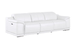 HomeRoots 108" White Leather Reclining Sofa with USB Charging - Luxurious Comfort for Modern Living Spaces 643701