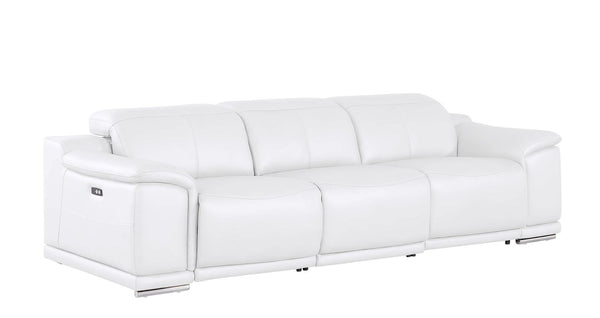 HomeRoots 108" White Leather Reclining Sofa with USB Charging - Luxurious Comfort for Modern Living Spaces 643701