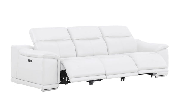 HomeRoots 108" White Leather Reclining Sofa with USB Charging - Luxurious Comfort for Modern Living Spaces 643701