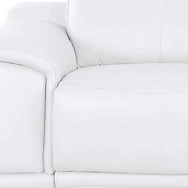 HomeRoots 108" White Leather Reclining Sofa with USB Charging - Luxurious Comfort for Modern Living Spaces 643701