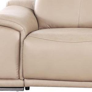 HomeRoots 134" Luxurious Beige Leather Reclining Sofa with USB Charging & Modern Stainless Steel Legs 643702