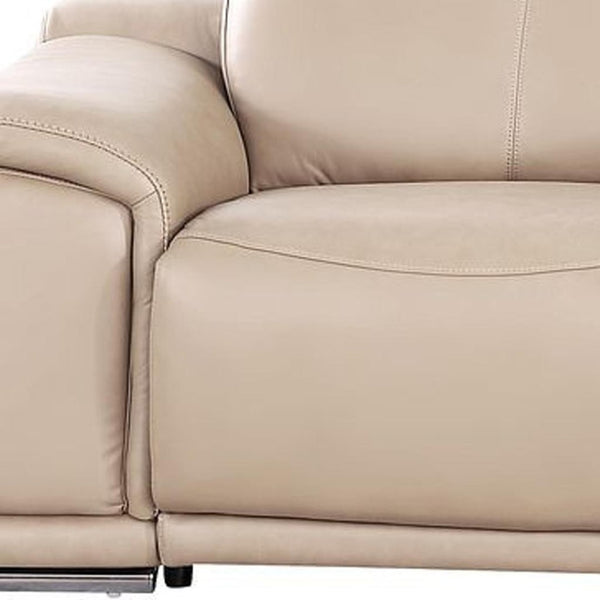 HomeRoots 134" Luxurious Beige Leather Reclining Sofa with USB Charging & Modern Stainless Steel Legs 643702