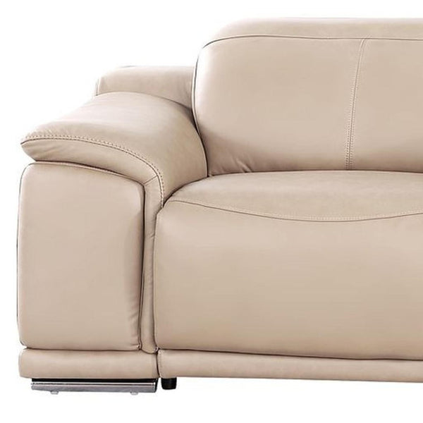 HomeRoots 134" Luxurious Beige Leather Reclining Sofa with USB Charging & Modern Stainless Steel Legs 643702