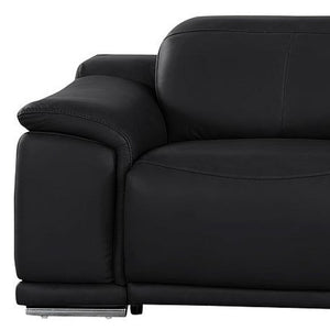 HomeRoots 134" Luxurious Black Leather Reclining Sofa with USB Charging & Stainless Steel Base for Modern Living 643704