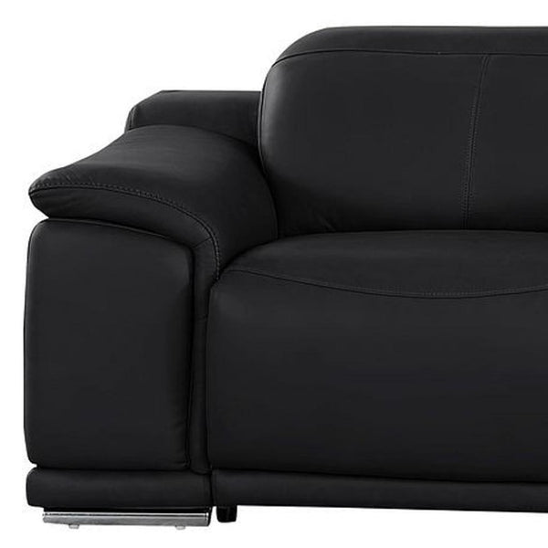HomeRoots 134" Luxurious Black Leather Reclining Sofa with USB Charging & Stainless Steel Base for Modern Living 643704
