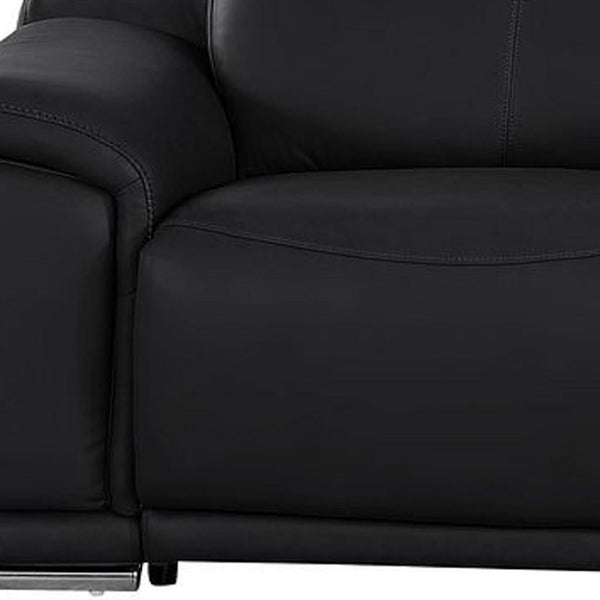 HomeRoots 134" Luxurious Black Leather Reclining Sofa with USB Charging & Stainless Steel Base for Modern Living 643704