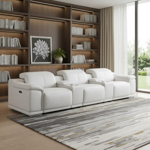 HomeRoots 134" White Leather Reclining Sofa with USB Charging – Luxurious Comfort, Modern Design, and Durability 643705