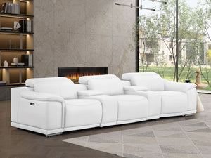 HomeRoots 134" White Leather Reclining Sofa with USB Charging – Luxurious Comfort, Modern Design, and Durability 643705