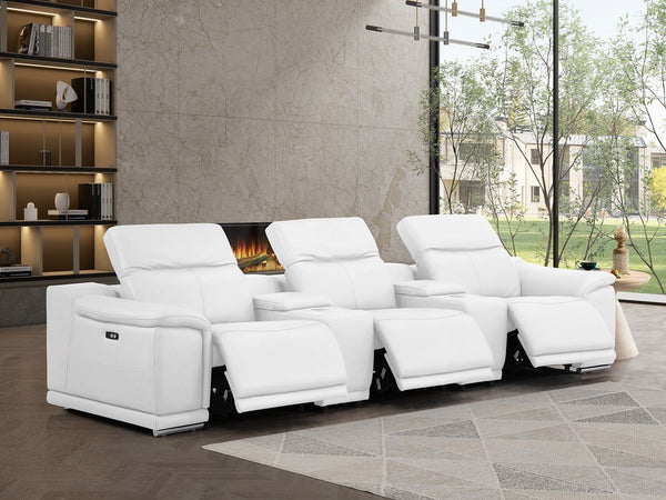 HomeRoots 134" White Leather Reclining Sofa with USB Charging – Luxurious Comfort, Modern Design, and Durability 643705