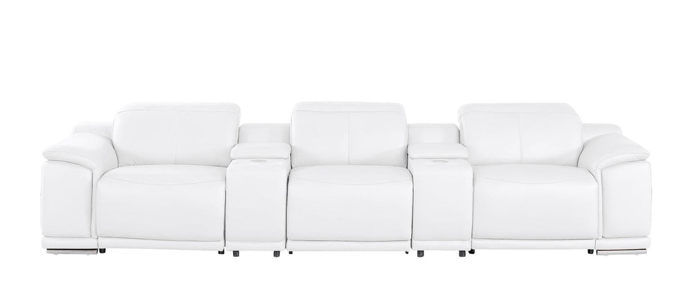 HomeRoots 134" White Leather Reclining Sofa with USB Charging – Luxurious Comfort, Modern Design, and Durability 643705