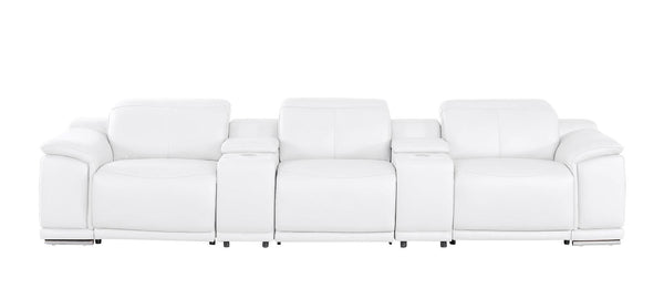 HomeRoots 134" White Leather Reclining Sofa with USB Charging – Luxurious Comfort, Modern Design, and Durability 643705