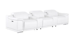 HomeRoots 134" White Leather Reclining Sofa with USB Charging – Luxurious Comfort, Modern Design, and Durability 643705