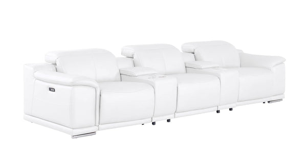 HomeRoots 134" White Leather Reclining Sofa with USB Charging – Luxurious Comfort, Modern Design, and Durability 643705