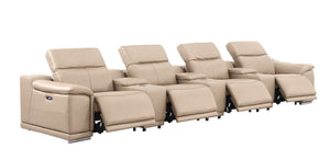 HomeRoots 175" Beige Leather Reclining Sofa with USB Charging – Luxurious Comfort for Modern Living Spaces 643707