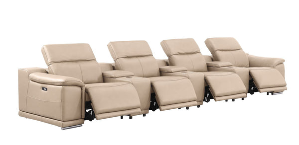 HomeRoots 175" Beige Leather Reclining Sofa with USB Charging – Luxurious Comfort for Modern Living Spaces 643707