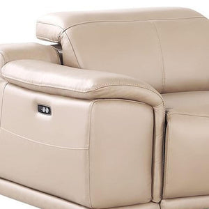 HomeRoots 175" Beige Leather Reclining Sofa with USB Charging – Luxurious Comfort for Modern Living Spaces 643707