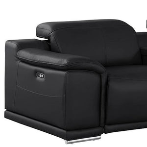 HomeRoots 175" Black Leather Reclining Sofa with Stainless Steel Legs – Modern Comfort for Your Living Space 643708