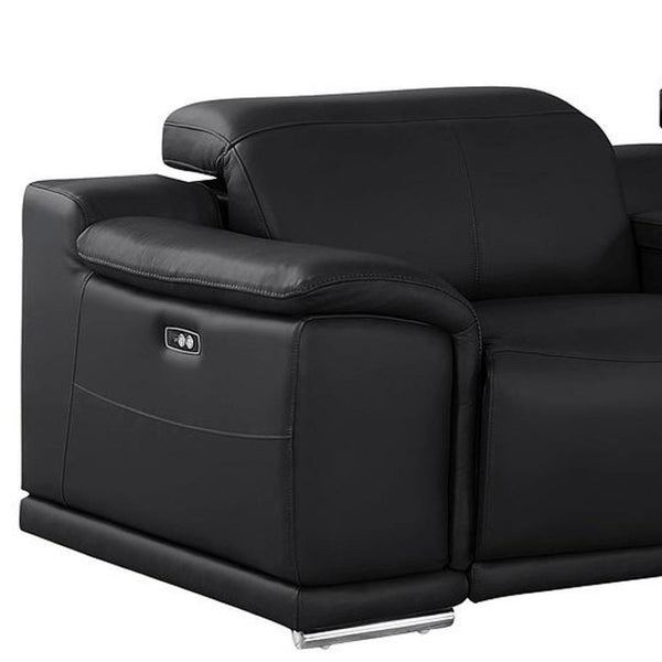HomeRoots 175" Black Leather Reclining Sofa with Stainless Steel Legs – Modern Comfort for Your Living Space 643708