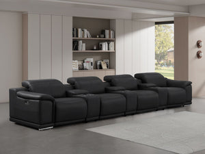 HomeRoots 175" Black Leather Reclining Sofa with Stainless Steel Legs – Modern Comfort for Your Living Space 643708