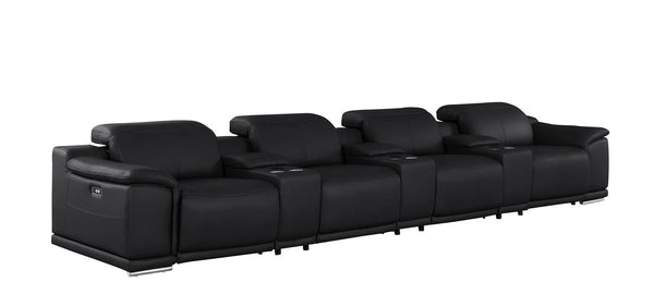 HomeRoots 175" Black Leather Reclining Sofa with Stainless Steel Legs – Modern Comfort for Your Living Space 643708