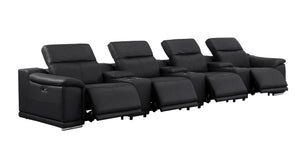 HomeRoots 175" Black Leather Reclining Sofa with Stainless Steel Legs – Modern Comfort for Your Living Space 643708