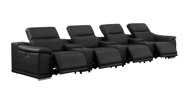 HomeRoots 175" Black Leather Reclining Sofa with Stainless Steel Legs – Modern Comfort for Your Living Space 643708