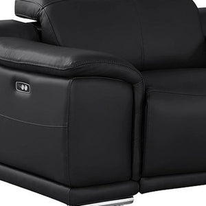 HomeRoots 175" Black Leather Reclining Sofa with Stainless Steel Legs – Modern Comfort for Your Living Space 643708
