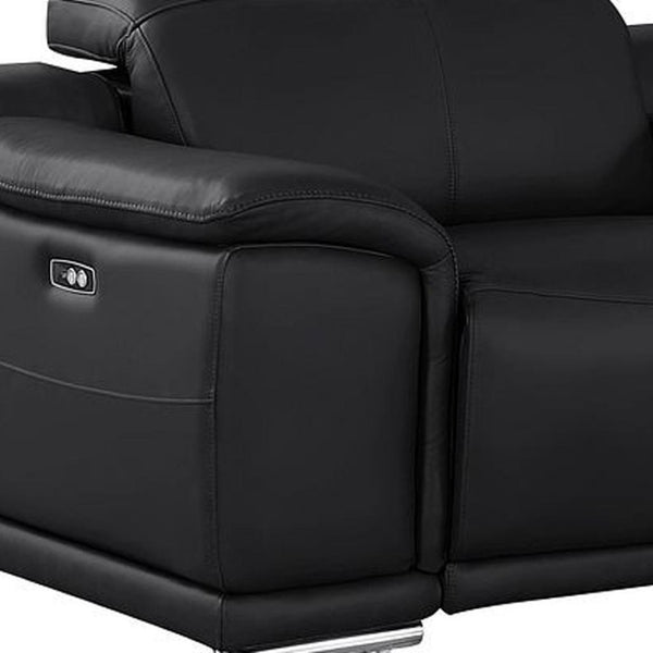 HomeRoots 175" Black Leather Reclining Sofa with Stainless Steel Legs – Modern Comfort for Your Living Space 643708