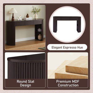 English Elm [video] Retro Fluted Console Table with 3 Drawers Open Niche Mid-century Entryway Espresso N759P283616D