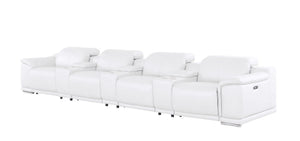 HomeRoots 175" White Leather Reclining Sofa with USB Charging – Luxurious Comfort for Modern Living Spaces 643709