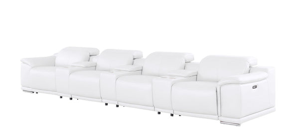 HomeRoots 175" White Leather Reclining Sofa with USB Charging – Luxurious Comfort for Modern Living Spaces 643709