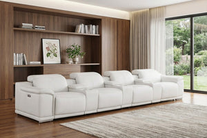 HomeRoots 175" White Leather Reclining Sofa with USB Charging – Luxurious Comfort for Modern Living Spaces 643709