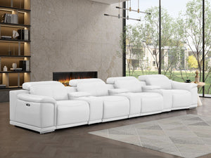 HomeRoots 175" White Leather Reclining Sofa with USB Charging – Luxurious Comfort for Modern Living Spaces 643709