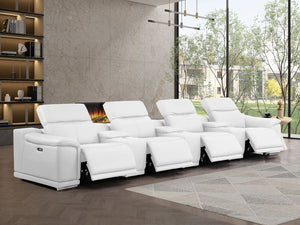 HomeRoots 175" White Leather Reclining Sofa with USB Charging – Luxurious Comfort for Modern Living Spaces 643709