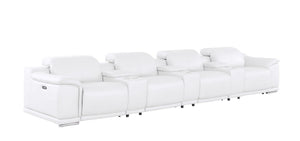 HomeRoots 175" White Leather Reclining Sofa with USB Charging – Luxurious Comfort for Modern Living Spaces 643709