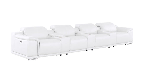 HomeRoots 175" White Leather Reclining Sofa with USB Charging – Luxurious Comfort for Modern Living Spaces 643709
