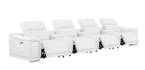 HomeRoots 175" White Leather Reclining Sofa with USB Charging – Luxurious Comfort for Modern Living Spaces 643709