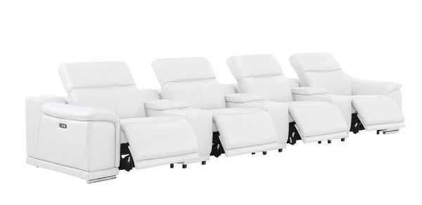 HomeRoots 175" White Leather Reclining Sofa with USB Charging – Luxurious Comfort for Modern Living Spaces 643709