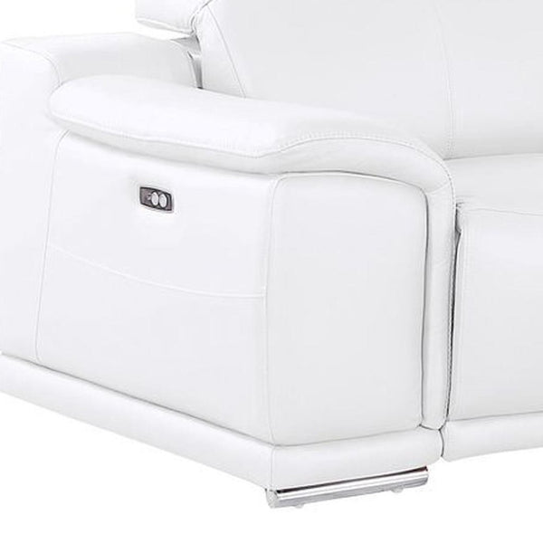HomeRoots 175" White Leather Reclining Sofa with USB Charging – Luxurious Comfort for Modern Living Spaces 643709