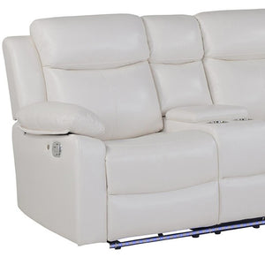 HomeRoots Off White Faux Leather Curved Sectional Sofa with LED Lighting, Console & Extra-Cushioned Comfort 643710