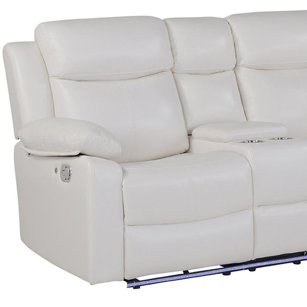 HomeRoots Off White Faux Leather Curved Sectional Sofa with LED Lighting, Console & Extra-Cushioned Comfort 643710