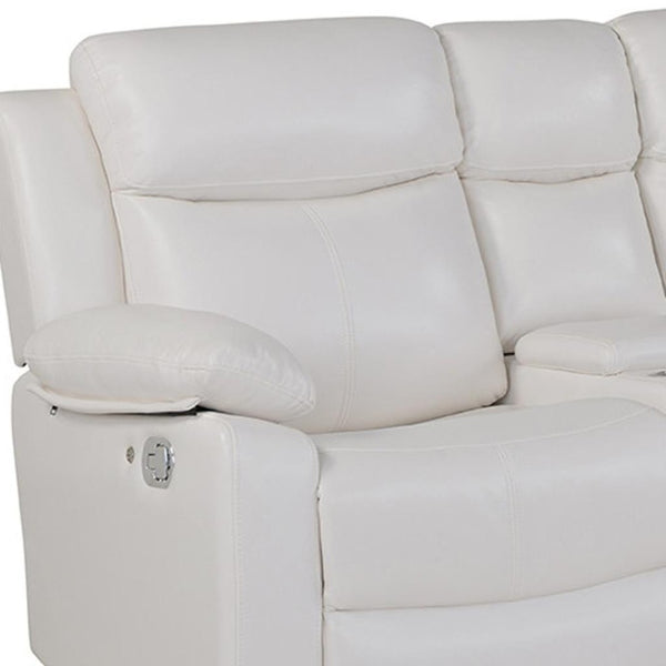 HomeRoots Off White Faux Leather Curved Sectional Sofa with LED Lighting, Console & Extra-Cushioned Comfort 643710