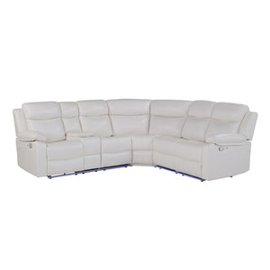 HomeRoots Off White Faux Leather Curved Sectional Sofa with LED Lighting, Console & Extra-Cushioned Comfort 643710