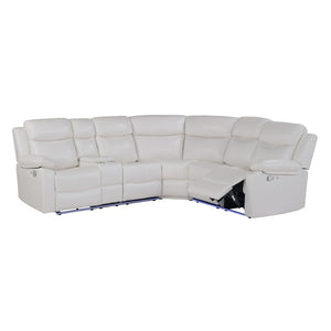 HomeRoots Off White Faux Leather Curved Sectional Sofa with LED Lighting, Console & Extra-Cushioned Comfort 643710