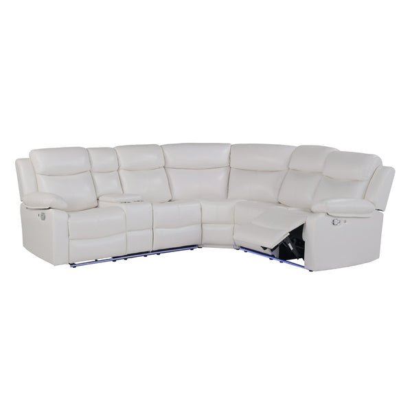 HomeRoots Off White Faux Leather Curved Sectional Sofa with LED Lighting, Console & Extra-Cushioned Comfort 643710
