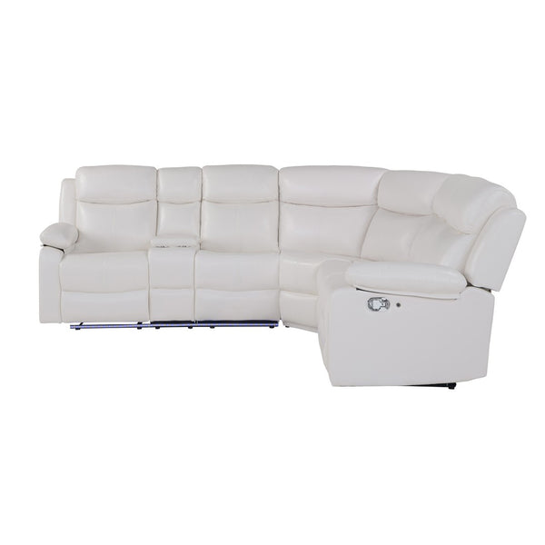 HomeRoots Off White Faux Leather Curved Sectional Sofa with LED Lighting, Console & Extra-Cushioned Comfort 643710